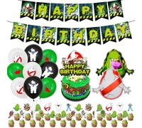 46 Pièces Fantôme Decoration Anniversaire Aluminium Ballons Set, Film Personnage Latex Ballon Bannière Joyeux Anniversaire Décoration Gâteau Foil Helium Balloon Cupcake Toppers pour Enfants Fête