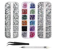 4600 Pièces Strass pour Ongles pour Nail Art, Différentes Tailles Diamant Ongle Nail Art avec Pincette Pick Up et Stylo Pointeur Strass pour Nail Art et la Décoration de Bijoux