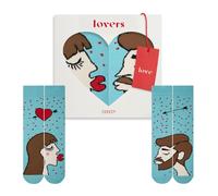 ZOOKSY - Chaussettes Amusantes pour Amoureux (2 Paires) | Chaussettes à Motifs d'Amour pour Couples | Homme & Femme | Chaussettes pour Couples I Femme brune, homme brun I 41-46/41-46