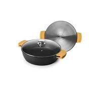 IBILI - Sauteuse Evolution en fonte d’aluminium, couvercle en verre et poignées en silicone, 30 cm, Antiadhésif, Compatible avec l’induction, Noir