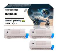 46507608 46507607 46507606 46507605 Cartouche de Toner Compatible avec Les imprimantes Okidata OKI ES7412, Les pièces de Rechange contiennent Une Puce et Une Impression transparente/168(3 Pack Black)