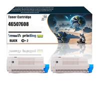 46507608 46507607 46507606 46507605 Cartouche de Toner Compatible avec Les imprimantes Okidata OKI ES7412, Les pièces de Rechange contiennent Une Puce et Une Impression transparente/168(2 Pack Black)