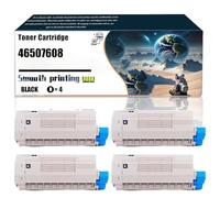 46507608 46507607 46507606 46507605 Cartouche de Toner Compatible avec Les imprimantes Okidata OKI ES7412, Les pièces de Rechange contiennent Une Puce et Une Impression transparente/168(4 Pack Black)