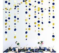 46Ft Bleu Marine et Or Cercle Points Guirlande Bleu Royal Papier à Suspendre Banderole pour Anniversaire Mariage mariée bébé Douche Remise des diplômes Nautique Ahoy Achor Pirate fête décorations
