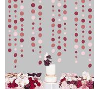 46Ft Bordeaux Vieux Rose à Pois Papier Guirlande Décoration de Fête Grenat Rouge Rétro Rose Cercle Points Streamer à Suspendre pour Anniversaire Bapteme Mariage Diplômé Thé EVJF Saint Valentin Decor