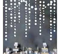 46Ft Irisés à Pois Papier Guirlande Décoration de Fête Irisés Blancs Cercle Points Streamer à Suspendre pour Anniversaire Bapteme Mariage Galaxie Hiver Théme EVJF Saint Valentin Noël Festival Decor