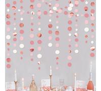46Ft Or Rose Rétro Rose et Blanc à Pois Papier Guirlande Bannière Décoration de Fête Poussiéreux Cercle Points Streamer à Suspendre pour Fille Anniversaire Baptême Mariage Thé Festivals Decor