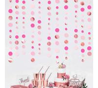 46Ft Or Rose Vif à Pois Papier Guirlande Bannière Décorations de Fête Nude Pink Clair Cercle Points Streamer à Suspendre pour Fille Thé Anniversaire Bapteme Mariage Octobre Rose Fête Festives Decor