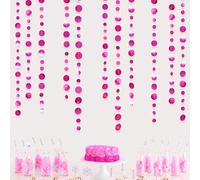 46Ft Rose Vif à Pois Papier Guirlande Bannière Décoration de Fête rose foncé Métallisé Cercle Points Streamer à Suspendre pour Fille Femme Anniversaire Bapteme Mariage Thé EVJF Octobre Rose Fête Decor