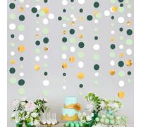 46Ft Vert Sauge et Or Cercle Points Guirlande Bannière Décoration de Fête Vert Dorée Blanc Banderole Streamer à Suspendre en Papier à Pois pour Safari dans la Jungle Forêt Thème Anniversaire Mariage