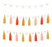 46pcs Boho Marguerite Deco, Dont 24 Marguerites 20 Pompons en Papier 2 Cordes Décoration de Marguerite Guirlande de Fleurs Groovy pour Anniversaire Fête de Crèche Décoration d'Intérieur