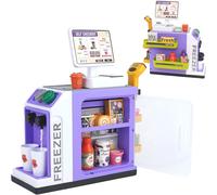 46PCS Caisse Enregistreuse Jouet pour Enfants avec Calculatrice Scanner Carte de Crédit, Caisse Enregistreuse pouvant être rempli d'eau,Jouets Jeu de Rôle pour Enfant à Partir de 3 Ans (Violet)