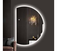 47/51in Miroirs de maquillage à demi-cercle pour salle de bain, miroir mural à LED sans cadre moderne avec design cintré, anti-brouillard, dimmable, pour décoration intérieure (Leftcut, 70x100cm)