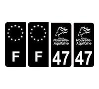 47 Lot et Garonne logo noir autocollant plaque immatriculation auto sticker Lot de 4 Stickers - Angles : arrondis