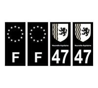 47 Lot et Garonne noir autocollant plaque immatriculation auto sticker Lot de 4 Stickers - Angles : droits