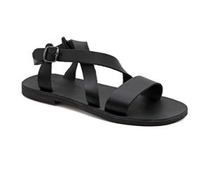 47 noir Emmanuela Sandales Gladiator en cuir pour hommes, sandales pour hommes à la main de haute qualité avec ceinture à boucle réglable, chaussures d'été grecques avec des bretelles pour hommes