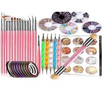 47Pcs Kit de Nail Art Pinceaux Ongles, Nail Art Pinceaux, Strass Cristal, Stylos à Ongles, Ruban Adhésif, Paillettes Autocollants Kit Decoration pour Ongle (Rose)