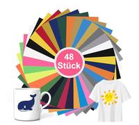48 Feuilles Vinyle Thermocollant 30,5×20,5 cm - Flex Thermocollant pour Tissu, Compatible pour Cricut, pour Silhouette et Toutes Machines de Découpe, pour T-Shirts, Vêtements et Chapeaux