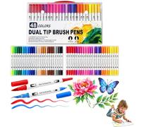 48 Feutres de coloriage double pointe - Pointe fine 0,4 mm et pointe pinceau 2-3 mm - Feutres aquarelle sans odeur pour calligraphie, scrapbooking, journaux créatifs, cadeaux adultes et enfants