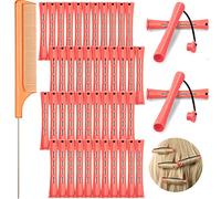 48 Jeu de Tiges de Permanente de Cheveux Tige de Vague Froide Tiges de Perm en Plastique Rouleaux de Cheveux 0,51 Pouce/ 1,3 cm avec Peigne de Queue de Rat en Acier Inoxydable Peigne de Queue, Rose