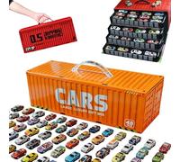 48 Mini Pull-Back Car with Built-in Garage Set, Metal Alloy Racing Car Toys, Mini Cars Party Favors, Pull-Back Toy Cars with Map Storage Box, Multiple Simulation Scenes (Orange)