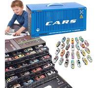 48 Mini Pull-Back Car with Built-in Garage Set,Multiple Simulation Scenes Alloy Racing Car Toys, Friction-Powered Die-Cast Vehicles with Fold-Out Racing Map,Mini Cars Party Favors. (Blue, Size-K)