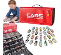 48 Mini Pull-Back Car with Built-in Garage Set,Multiple Simulation Scenes Alloy Racing Car Toys, Friction-Powered Die-Cast Vehicles with Fold-Out Racing Map,Mini Cars Party Favors. (Red, Size-L)