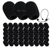 48 Pcs Bonnette Micro,Mousse Micro,Mousse Micro Casque,Mini Microphone Casque Pare-brise Mousse,Pour La Salle De Classe,Interviews D'Actualités,La Salle De Conférence,8 x 22 x 30MM,Noir