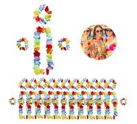 48 Pcs Collier de Fleurs Hawaienne avec Coiffe Hawaïenne Lei, Bracelet Hawaïen Set de Guirlande Fleurie Hawaienne RéUtilisables pour la DéCoration de Fêtes Tropicales, Collier de Fleur Hawaien