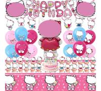 48 PCS Décoration Anniversaire, Kitty decoration Anniversaire, globos de dibujos animados Fête, Party Supplies Décorations Bannière anniversaire Ballons décoration de Gâteau pour Enfant Garçon Fille