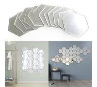48 Pcs Miroir Acrylique Stickers Muraux Miroirs Amovible Sticker Géométriques Hexagone Décalque Autocollant Mural pour Maison Chambre Salon Décor (Argent, One Size)