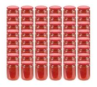 48 pcs Pots à confiture avec couvercle rouge Verre 230 ml