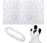 48 Pcs White Flower Lei for Wedding Bulk Plastic White Flower Leis Luau Hawaiian Beach Wedding Hawaiian Garland Necklace Luau Apparel Accessories for Wedding Party Dress up (48 Pcs)