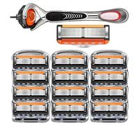 48-Piece Men's Razor Blade Replacement Set with Handle - Ultra Sharp Stainless Steel Blades for Smooth Shaving, Works with Standard Razor Handles, Bulk Disposable Blades Face Head Body Shaving(12PCS)