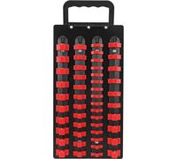 48 Piece Socket Organizer Tray 1/2 Inch X 14 Clips 3/8 Inch X 18 Clips 1/4 Inch X 16 Clips Portable Socket Rail Holder with Handle Rouge
