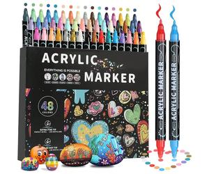 48 pièces/36 pièces/24 pièces/12 pièces Stylos marqueurs acryliques à double pointe, stylos de dessin imperméables, marqueurs. De 5 mm à 1 mm, peuvent être écrits sur de la pierre, du verre, du bois,