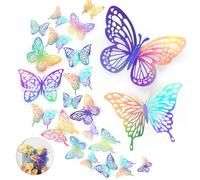 48 Pièces 3D Papillon Stickers, MXTIMWAN Muraux Décoration Realiste Papillon pour Fête, 3D Muraux Papillons Papiers Décoration Ornements Decoration Decoratifs Stickers Ballon Fleur Cadeau Miroir