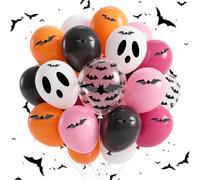 48 Pièces Ballons 12 Pouces Orange Noir Rose - Ballon Anniversaire Latex, Décorations Fête d'Halloween, Ballon Chauve-Souris Noir pour Garçons et Filles