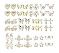 48 Pièces De Bijoux À Ongles Y2K, Conception De Cerise Papillon En Forme De Coeur, Matériau En Alliage Métallique, Décoration En Cristal Brillant, Accessoires De Décoration D'Ongles.
