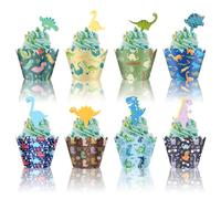48 Pièces Décorations et Emballages de Cupcakes Dinosaure, Bébé Dino Mignon pour Garçons Filles Enfants Fête Anniversaire Baby Shower Fête à Thème Jurassic Park Fournitures de Décorations de Gâteaux