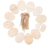48 Pièces Découpes en Bois Œuf de Pâques Khaki, Double Face
