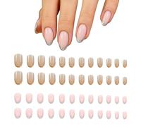 48 Pièces D'Ongle En Amande Française Avec Bords Dorés Et Argentés, Comprenant Un Ensemble D'Outils, Un Patch À Ongles Portable, Un Style D'Ongle Rapide, Réutilisable.