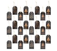 48 Pièces Étiquettes Présents de Noël en Papier Noir avec Ficelle, | Jute , Trous Préperforés, Vœux Imprimés et Motifs Festifs, pour Paquet, Paquets, Réunions Familiales et Bureaux