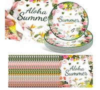 48 Pièces Fournitures de fête Aloha Assiette Jetable Rose Flamant Rose Vaisselle Jetable Assiettes et Serviettes en Papier Flament pour Deco Plage Pool Party Decoration Anniversaire Tropical