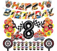 48 Pièces Hot Wheels Décoration de Fête - Set de Décoration d'Anniversaire de Voiture de Course - Décoration pour Garçon de 8 Ans - Thème de Voiture pour Anniversaire d'Enfant - Accessoires de Fête