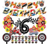48 Pièces Hot Wheels Décoration de Fête - Set de Décoration d'Anniversaire de Voiture de Course - Décoration pour Garçon de 6 Ans - Thème Voiture pour Anniversaire d'Enfant - Accessoires de Fête