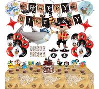 48 pièces kit anniversaire pirate, Enfant anniversaire pirates, Comprend Bannière, Décoration de gâteau, Autocollants de tatouage, Masques pour les yeux, Chapeaux, Decoration anniversaire pirate