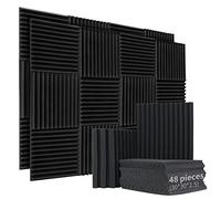 48 pièces Mousse Acoustique, 30 * 30 * 2.5cm Noir Haute Densité Panneau Acoustiques, Ignifuges Mousse Anti Bruit pour Studio Musique, Studios d'enregistrement, Salle de Cinéma Maison Isolant Phonique