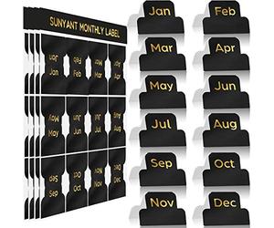 48 Pièces Onglets Adhésifs Accessoires de Créateurs Autocollants Onglet de Planificateur Mensuels Onglet Index Mensuel Décoratif pour Bureau Étude Planificateurs Organisations (Noir)
