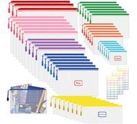 48 Pièces Pochette Document Zippée, Pochette Plastique A4 + A5 + A6 + B4 + B5 + B6 + B8 + sac à billets, PVC Transparentes Document Dossier, Étanche Sac Plastique Zip, avec 3 autocollants